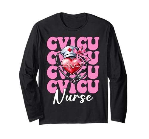 CVICU Krankenschwester Herzkrankenschwester VICU ICU CICU Kardiologie Mädchen Mama Langarmshirt CVICU Krankenschwester Herzkrankenschwester VICU ICU CICU Kardiologie Mädchen Mama Langarmshirt von Womens Coquette Bow Cardiac Nurse Cardiology Gifts