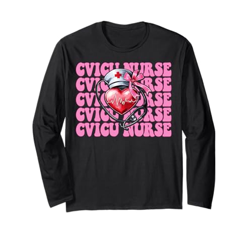 CVICU Krankenschwester Herzkrankenschwester VICU ICU CICU Kardiologie Mädchen Mama Langarmshirt CVICU Krankenschwester Herzkrankenschwester VICU ICU CICU Kardiologie Mädchen Mama Langarmshirt von Womens Coquette Bow Cardiac Nurse Cardiology Gifts