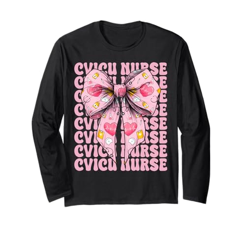 CVICU Krankenschwester Herzkrankenschwester VICU ICU CICU Kardiologie Mädchen Mama Langarmshirt CVICU Krankenschwester Herzkrankenschwester VICU ICU CICU Kardiologie Mädchen Mama Langarmshirt von Womens Coquette Bow Cardiac Nurse Cardiology Gifts
