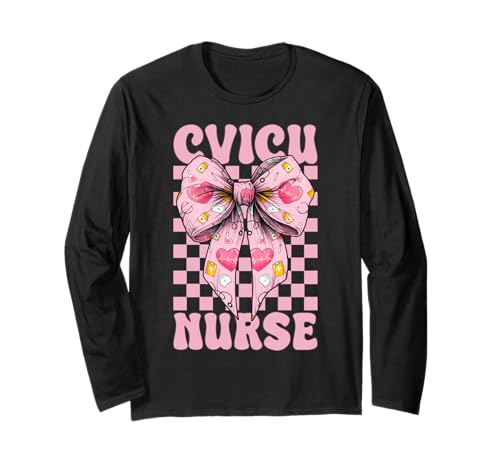 CVICU Krankenschwester Herzkrankenschwester VICU ICU CICU Kardiologie Mädchen Mama Langarmshirt von Womens Coquette Bow Cardiac Nurse Cardiology Gifts