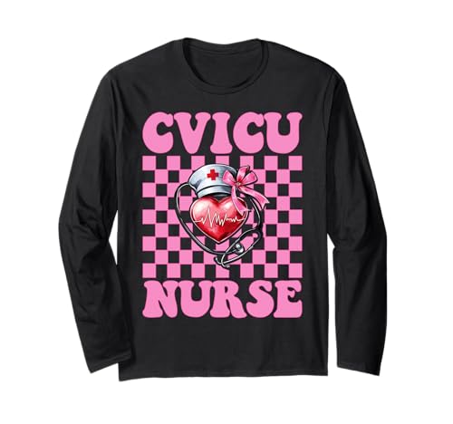 CVICU Krankenschwester Herzkrankenschwester VICU ICU CICU Kardiologie Mädchen Mama Langarmshirt CVICU Krankenschwester Herzkrankenschwester VICU ICU CICU Kardiologie Mädchen Mama Langarmshirt von Womens Coquette Bow Cardiac Nurse Cardiology Gifts