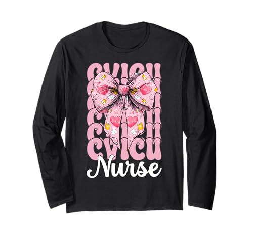 CVICU Krankenschwester Herzkrankenschwester VICU ICU CICU Kardiologie Mädchen Mama Langarmshirt CVICU Krankenschwester Herzkrankenschwester VICU ICU CICU Kardiologie Mädchen Mama Langarmshirt von Womens Coquette Bow Cardiac Nurse Cardiology Gifts