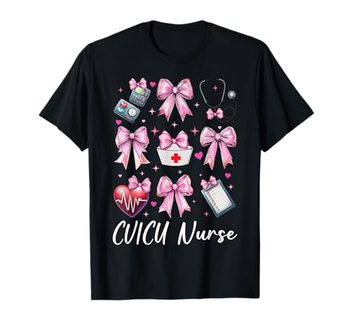 CVICU Krankenschwester Herzkrankenschwester VICU ICU CICU Kardiologie Mädchen Mama T-Shirt CVICU Krankenschwester Herzkrankenschwester VICU ICU CICU Kardiologie Mädchen Mama T-Shirt von Womens Coquette Bow Cardiac Nurse Cardiology Gifts