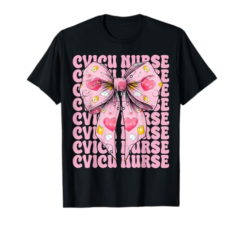 CVICU Krankenschwester Herzkrankenschwester VICU ICU CICU Kardiologie Mädchen Mama T-Shirt von Womens Coquette Bow Cardiac Nurse Cardiology Gifts
