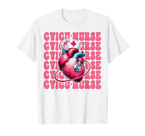 CVICU Krankenschwester Herzkrankenschwester VICU ICU CICU Kardiologie Mädchen Mama T-Shirt CVICU Krankenschwester Herzkrankenschwester VICU ICU CICU Kardiologie Mädchen Mama T-Shirt von Womens Coquette Bow Cardiac Nurse Cardiology Gifts