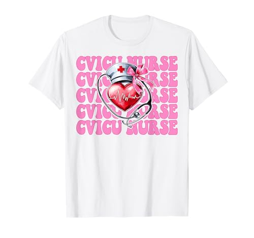 CVICU Krankenschwester Herzkrankenschwester VICU ICU CICU Kardiologie Mädchen Mama T-Shirt CVICU Krankenschwester Herzkrankenschwester VICU ICU CICU Kardiologie Mädchen Mama T-Shirt von Womens Coquette Bow Cardiac Nurse Cardiology Gifts