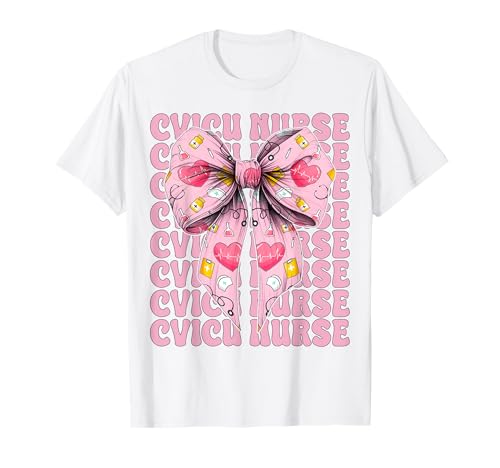 CVICU Krankenschwester Herzkrankenschwester VICU ICU CICU Kardiologie Mädchen Mama T-Shirt CVICU Krankenschwester Herzkrankenschwester VICU ICU CICU Kardiologie Mädchen Mama T-Shirt von Womens Coquette Bow Cardiac Nurse Cardiology Gifts