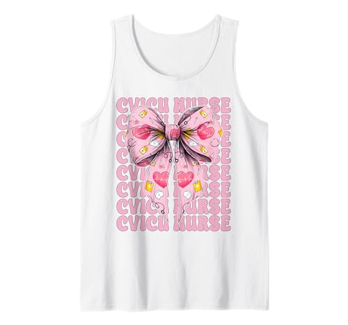 CVICU Krankenschwester Herzkrankenschwester VICU ICU CICU Kardiologie Mädchen Mama Tank Top von Womens Coquette Bow Cardiac Nurse Cardiology Gifts