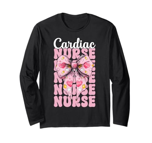 Cardiac Nurse VICU ICU CICU Kardiologie Mädchen Mama Kokette Bogen Langarmshirt von Womens Coquette Bow Cardiac Nurse Cardiology Gifts