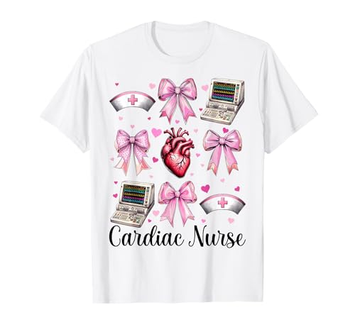 Cardiac Nurse VICU ICU CICU Kardiologie Mädchen Mama Kokette Bogen T-Shirt von Womens Coquette Bow Cardiac Nurse Cardiology Gifts