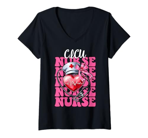 Damen CICU Krankenschwester Herzkrankenschwester VICU ICU Kardiologie Mädchen Mama T-Shirt mit V-Ausschnitt Damen CICU Krankenschwester Herzkrankenschwester VICU ICU Kardiologie Mädchen Mama T-Shirt mit V-Ausschnitt von Womens Coquette Bow Cardiac Nurse Cardiology Gifts