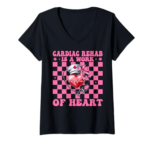 Damen Die Herzrehabilitation ist eine Arbeit der Herzkrankenschwester VICU ICU CICU T-Shirt mit V-Ausschnitt von Womens Coquette Bow Cardiac Nurse Cardiology Gifts