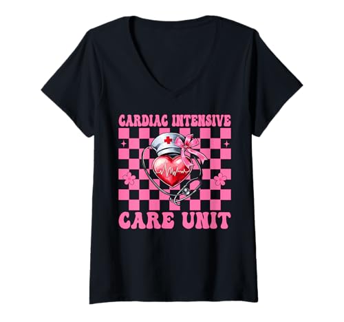 Damen Herz-Intensivstation Herzkrankenschwester VICU ICU CICU Girl T-Shirt mit V-Ausschnitt Damen Herz-Intensivstation Herzkrankenschwester VICU ICU CICU Girl T-Shirt mit V-Ausschnitt von Womens Coquette Bow Cardiac Nurse Cardiology Gifts