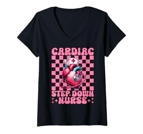 Damen Herzkrankenschwester Herzkrankenschwester VICU ICU ICU T-Shirt mit V-Ausschnitt von Womens Coquette Bow Cardiac Nurse Cardiology Gifts