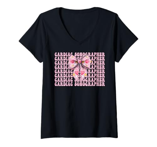 Damen Herzsonograph Herzkrankenschwester VICU ICU CICU Kardiologie T-Shirt mit V-Ausschnitt von Womens Coquette Bow Cardiac Nurse Cardiology Gifts