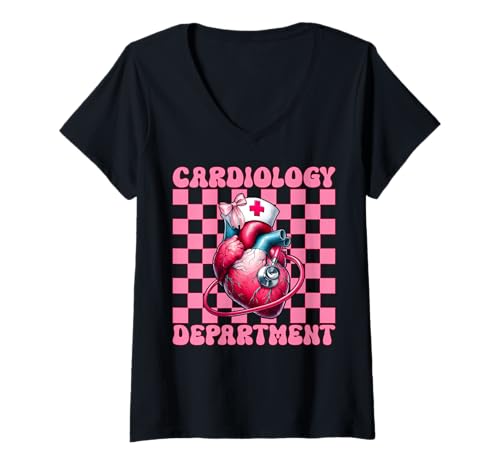 Damen Kardiologieabteilung Herzkrankenschwester VICU ICU CICU Girl Mom T-Shirt mit V-Ausschnitt Damen Kardiologieabteilung Herzkrankenschwester VICU ICU CICU Girl Mom T-Shirt mit V-Ausschnitt von Womens Coquette Bow Cardiac Nurse Cardiology Gifts