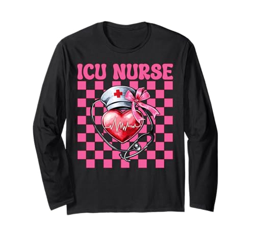 ICU Krankenschwester Herzkrankenschwester VICU CICU Kardiologie Mädchen Mama Langarmshirt ICU Krankenschwester Herzkrankenschwester VICU CICU Kardiologie Mädchen Mama Langarmshirt von Womens Coquette Bow Cardiac Nurse Cardiology Gifts