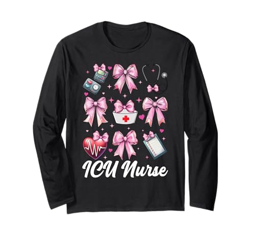 ICU Krankenschwester Herzkrankenschwester VICU CICU Kardiologie Mädchen Mama Langarmshirt ICU Krankenschwester Herzkrankenschwester VICU CICU Kardiologie Mädchen Mama Langarmshirt von Womens Coquette Bow Cardiac Nurse Cardiology Gifts