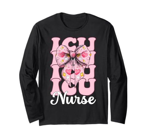 ICU Krankenschwester Herzkrankenschwester VICU CICU Kardiologie Mädchen Mama Langarmshirt von Womens Coquette Bow Cardiac Nurse Cardiology Gifts