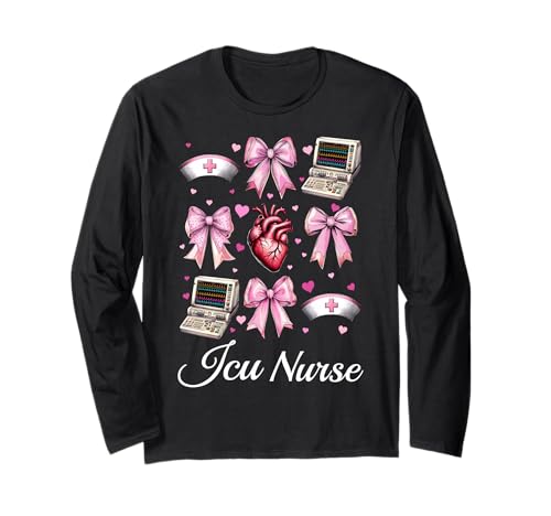 ICU Krankenschwester Herzkrankenschwester VICU CICU Kardiologie Mädchen Mama Langarmshirt von Womens Coquette Bow Cardiac Nurse Cardiology Gifts