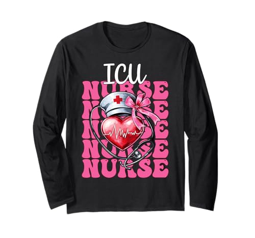 ICU Krankenschwester Herzkrankenschwester VICU CICU Kardiologie Mädchen Mama Langarmshirt ICU Krankenschwester Herzkrankenschwester VICU CICU Kardiologie Mädchen Mama Langarmshirt von Womens Coquette Bow Cardiac Nurse Cardiology Gifts