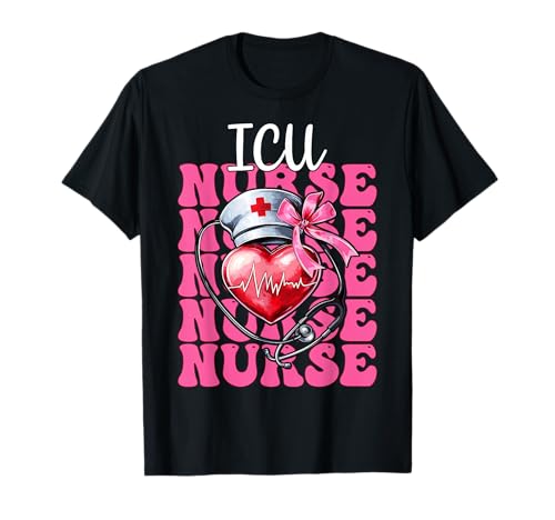 ICU Krankenschwester Herzkrankenschwester VICU CICU Kardiologie Mädchen Mama T-Shirt ICU Krankenschwester Herzkrankenschwester VICU CICU Kardiologie Mädchen Mama T-Shirt von Womens Coquette Bow Cardiac Nurse Cardiology Gifts