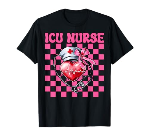 ICU Krankenschwester Herzkrankenschwester VICU CICU Kardiologie Mädchen Mama T-Shirt ICU Krankenschwester Herzkrankenschwester VICU CICU Kardiologie Mädchen Mama T-Shirt von Womens Coquette Bow Cardiac Nurse Cardiology Gifts