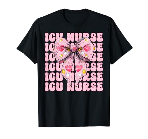 ICU Krankenschwester Herzkrankenschwester VICU CICU Kardiologie Mädchen Mama T-Shirt ICU Krankenschwester Herzkrankenschwester VICU CICU Kardiologie Mädchen Mama T-Shirt von Womens Coquette Bow Cardiac Nurse Cardiology Gifts