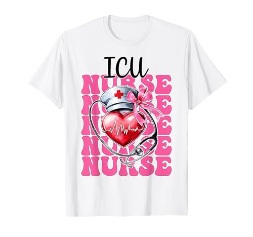 ICU Krankenschwester Herzkrankenschwester VICU CICU Kardiologie Mädchen Mama T-Shirt ICU Krankenschwester Herzkrankenschwester VICU CICU Kardiologie Mädchen Mama T-Shirt von Womens Coquette Bow Cardiac Nurse Cardiology Gifts