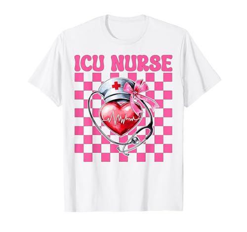 ICU Krankenschwester Herzkrankenschwester VICU CICU Kardiologie Mädchen Mama T-Shirt ICU Krankenschwester Herzkrankenschwester VICU CICU Kardiologie Mädchen Mama T-Shirt von Womens Coquette Bow Cardiac Nurse Cardiology Gifts
