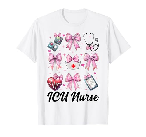 ICU Krankenschwester Herzkrankenschwester VICU CICU Kardiologie Mädchen Mama T-Shirt ICU Krankenschwester Herzkrankenschwester VICU CICU Kardiologie Mädchen Mama T-Shirt von Womens Coquette Bow Cardiac Nurse Cardiology Gifts