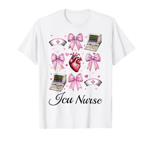 ICU Krankenschwester Herzkrankenschwester VICU CICU Kardiologie Mädchen Mama T-Shirt ICU Krankenschwester Herzkrankenschwester VICU CICU Kardiologie Mädchen Mama T-Shirt von Womens Coquette Bow Cardiac Nurse Cardiology Gifts