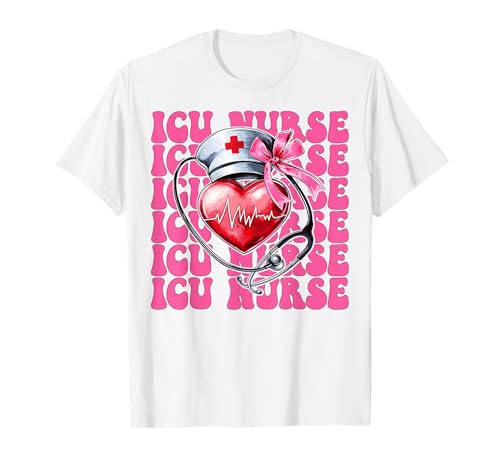 ICU Krankenschwester Herzkrankenschwester VICU CICU Kardiologie Mädchen Mama T-Shirt ICU Krankenschwester Herzkrankenschwester VICU CICU Kardiologie Mädchen Mama T-Shirt von Womens Coquette Bow Cardiac Nurse Cardiology Gifts