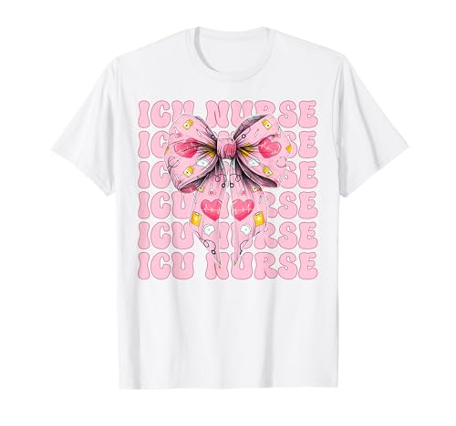 ICU Krankenschwester Herzkrankenschwester VICU CICU Kardiologie Mädchen Mama T-Shirt ICU Krankenschwester Herzkrankenschwester VICU CICU Kardiologie Mädchen Mama T-Shirt von Womens Coquette Bow Cardiac Nurse Cardiology Gifts