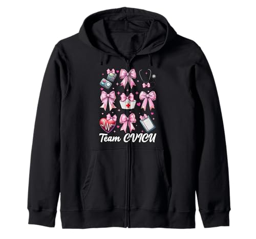 Team CVICU Herzkrankenschwester VICU ICU CICU Kardiologie Mädchen Mama Kapuzenjacke Team CVICU Herzkrankenschwester VICU ICU CICU Kardiologie Mädchen Mama Kapuzenjacke von Womens Coquette Bow Cardiac Nurse Cardiology Gifts