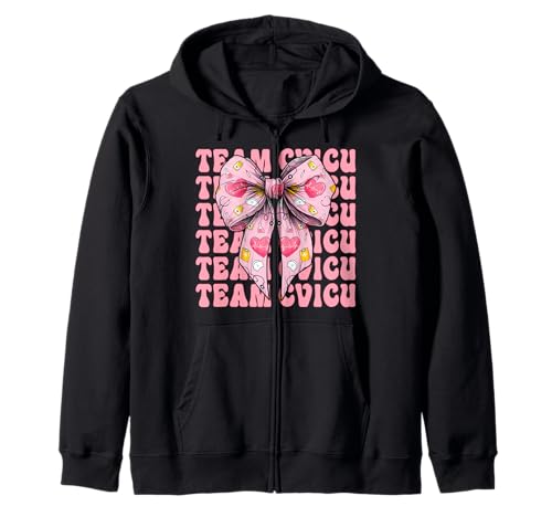 Team CVICU Herzkrankenschwester VICU ICU CICU Kardiologie Mädchen Mama Kapuzenjacke Team CVICU Herzkrankenschwester VICU ICU CICU Kardiologie Mädchen Mama Kapuzenjacke von Womens Coquette Bow Cardiac Nurse Cardiology Gifts