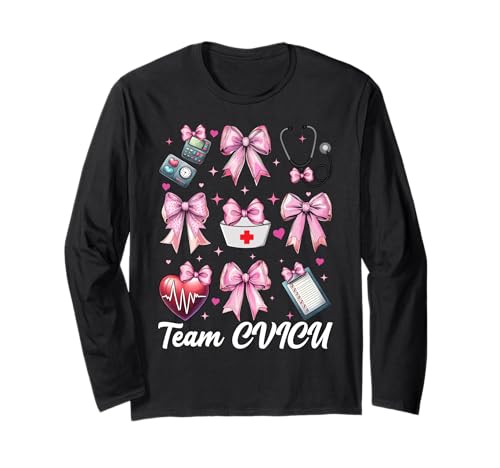 Team CVICU Herzkrankenschwester VICU ICU CICU Kardiologie Mädchen Mama Langarmshirt Team CVICU Herzkrankenschwester VICU ICU CICU Kardiologie Mädchen Mama Langarmshirt von Womens Coquette Bow Cardiac Nurse Cardiology Gifts