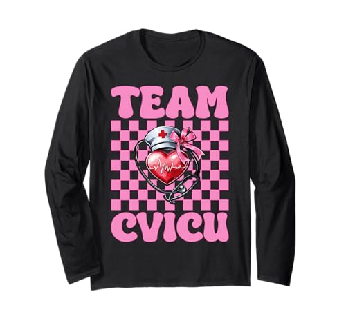 Team CVICU Herzkrankenschwester VICU ICU CICU Kardiologie Mädchen Mama Langarmshirt Team CVICU Herzkrankenschwester VICU ICU CICU Kardiologie Mädchen Mama Langarmshirt von Womens Coquette Bow Cardiac Nurse Cardiology Gifts