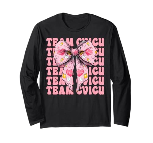 Team CVICU Herzkrankenschwester VICU ICU CICU Kardiologie Mädchen Mama Langarmshirt von Womens Coquette Bow Cardiac Nurse Cardiology Gifts