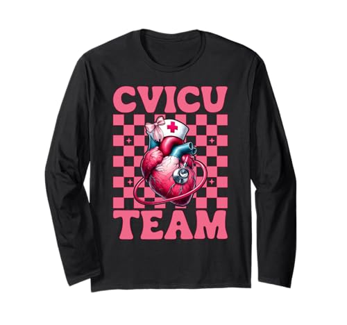 Team CVICU Herzkrankenschwester VICU ICU CICU Kardiologie Mädchen Mama Langarmshirt von Womens Coquette Bow Cardiac Nurse Cardiology Gifts