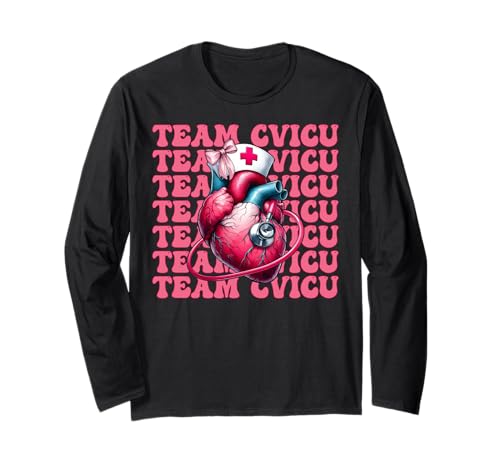 Team CVICU Herzkrankenschwester VICU ICU CICU Kardiologie Mädchen Mama Langarmshirt von Womens Coquette Bow Cardiac Nurse Cardiology Gifts