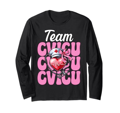 Team CVICU Herzkrankenschwester VICU ICU CICU Kardiologie Mädchen Mama Langarmshirt von Womens Coquette Bow Cardiac Nurse Cardiology Gifts