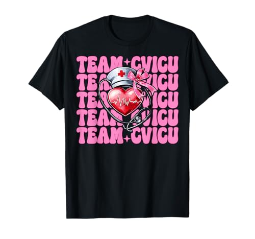 Team CVICU Herzkrankenschwester VICU ICU CICU Kardiologie Mädchen Mama T-Shirt Team CVICU Herzkrankenschwester VICU ICU CICU Kardiologie Mädchen Mama T-Shirt von Womens Coquette Bow Cardiac Nurse Cardiology Gifts