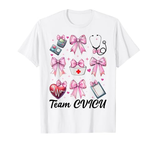 Team CVICU Herzkrankenschwester VICU ICU CICU Kardiologie Mädchen Mama T-Shirt Team CVICU Herzkrankenschwester VICU ICU CICU Kardiologie Mädchen Mama T-Shirt von Womens Coquette Bow Cardiac Nurse Cardiology Gifts