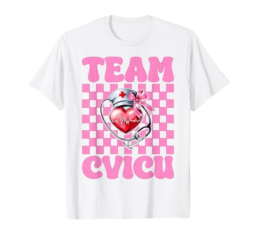 Team CVICU Herzkrankenschwester VICU ICU CICU Kardiologie Mädchen Mama T-Shirt von Womens Coquette Bow Cardiac Nurse Cardiology Gifts