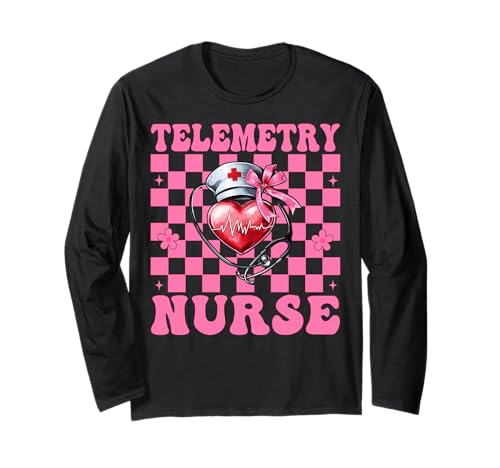 Telemetrie Krankenschwester Herzkrankenschwester VICU ICU CICU Kardiologie Mädchen Langarmshirt von Womens Coquette Bow Cardiac Nurse Cardiology Gifts