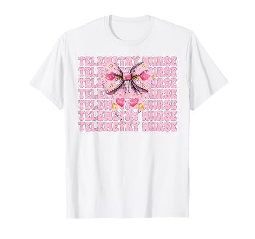 Telemetrie Krankenschwester Herzkrankenschwester VICU ICU CICU Kardiologie Mädchen T-Shirt von Womens Coquette Bow Cardiac Nurse Cardiology Gifts