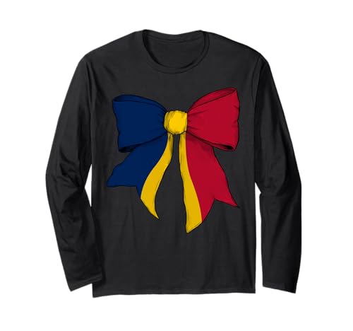 Tschadische Flagge Mädchen Kokette Schleife Band Langarmshirt Tschadische Flagge Mädchen Kokette Schleife Band Langarmshirt von Womens Coquette Bow Chad Heritage Flag Gifts