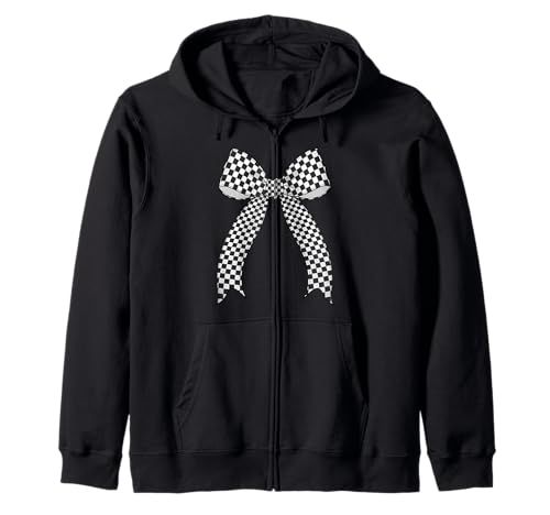 Kariertes Schachbrett Schwarz Weiß Muster Mädchen Kokette Schleife Kapuzenjacke von Womens Coquette Bow Checkerboard Pattern Gifts