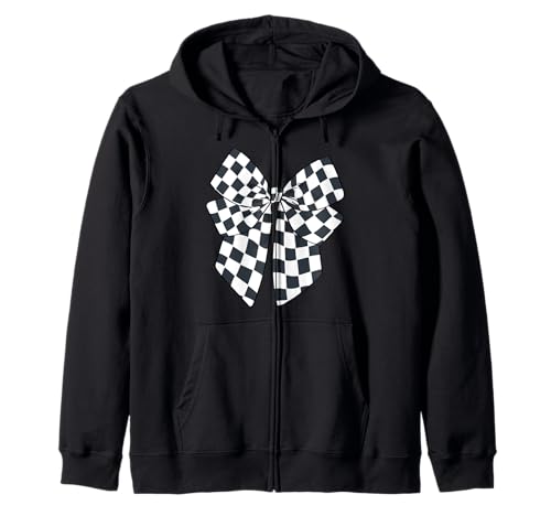 Kariertes Schachbrett Schwarz Weiß Muster Mädchen Kokette Schleife Kapuzenjacke von Womens Coquette Bow Checkerboard Pattern Gifts